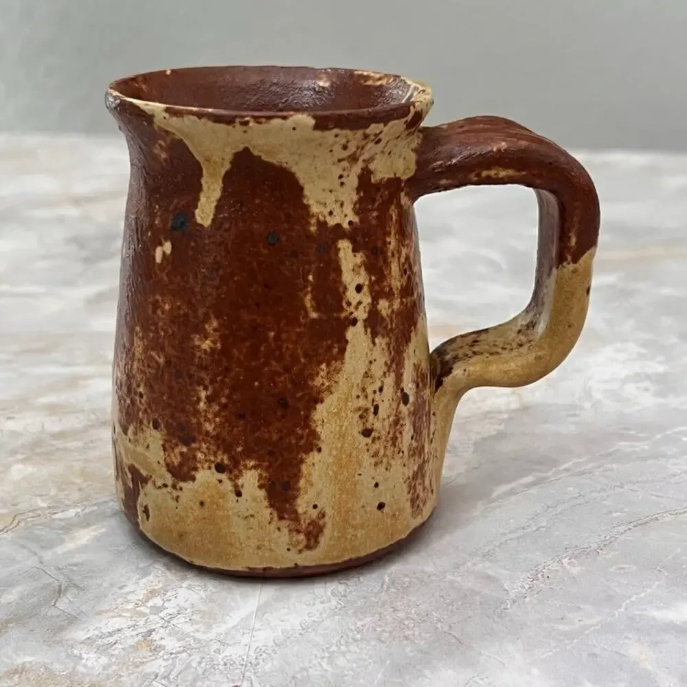 Studio Art Pottery Jug Pitcher With Handle Rustic Primitive Design Signed